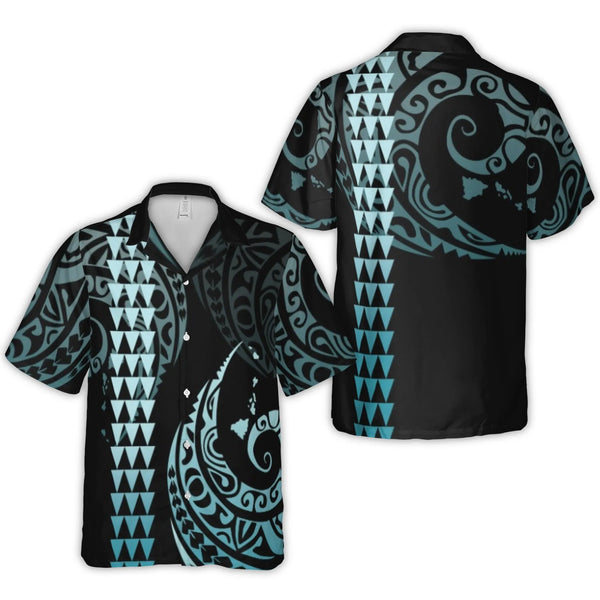 Polynesian Tribal Hawaiian Shirt | Pacific Island Print with Map Design | Premium Woven Polyester | Tropical Vacation Gift fo
