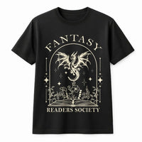 Fantasy Readers Society T-Shirt | Magical Dragon Book Art | Premium 100% Cotton Tee | Gift for Book Lovers and Fantasy Readers
