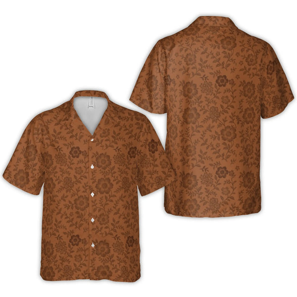 Brown Floral Hawaiian Shirt | Vintage Aesthetic Botanical Print | Lightweight Woven Polyester | Tropical Beach Vacation Gift 