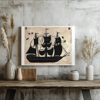 Nautical Tall Ship Canvas Wall Art | Vintage Woodblock Print Style | 1.25-Inch Gallery Wrap | Coastal Home Office Decor Gift