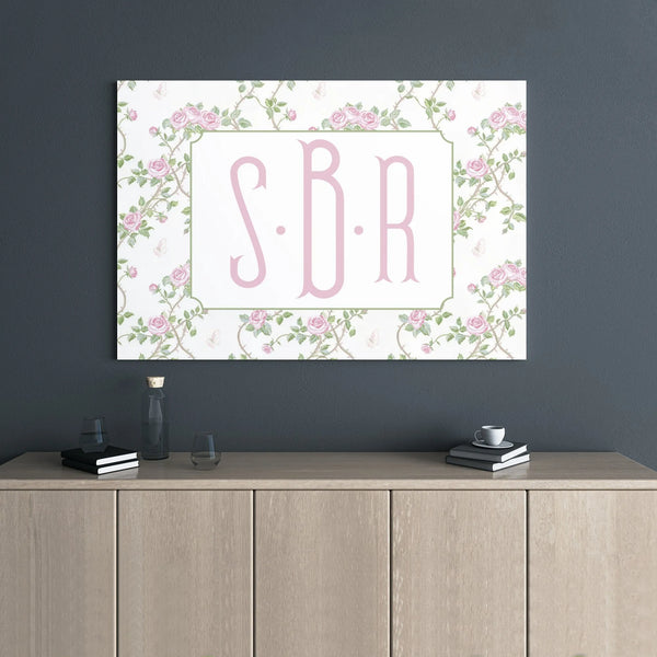 Personalized Monogram Canvas Wall Art | Custom Initial Floral Rose Design | Gallery Wrapped Premium Quality | Elegant Home De