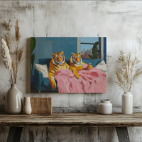 Tiger Wall Art Canvas | Whimsical Couch Couple Portrait | Gallery Wrap Premium Print | Funny Animal Home Decor Gift