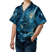 Pirate Skull Hawaiian Shirt | Kraken Stormy Sea Graphic Print | Lightweight Woven Polyester | Unique Summer Beach Gift for Men