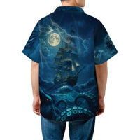 Pirate Skull Hawaiian Shirt | Kraken Stormy Sea Graphic Print | Lightweight Woven Polyester | Unique Summer Beach Gift for Men