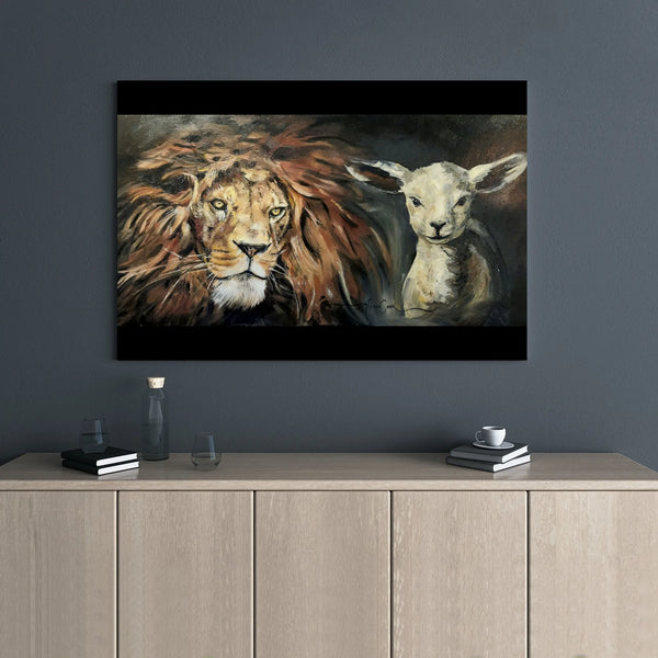 Lion and Lamb Wall Art | Christian Religious Painting Print | Premium Gallery Wrapped Canvas | Meaningful Home Decor Gift