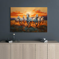 Running White Horses Canvas Wall Art | Sunset Equine Stampede Print | Premium 1.25-Inch Gallery Wrap | Southwestern Home Decor Gift