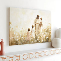 Jesus With Children Canvas Wall Art | Watercolor Religious Painting | Premium Gallery Wrap Print | Christian Home Decor Gift