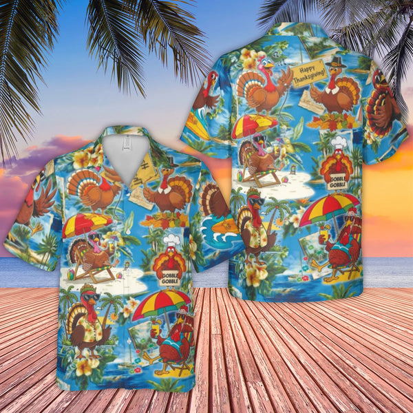 Thanksgiving Hawaiian Shirt | Funny Turkey Beach Vacation Print | Durable Breathable Polyester | Holiday Gift For Men And Wom
