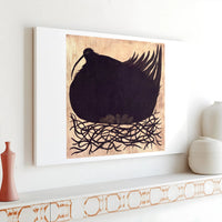 Nesting Bird Canvas Art | Woodcut Style Black and Gold Wall Decor | Premium 1.25 Inch Gallery Wrap | Unique Bird Lover Gift for Modern Home
