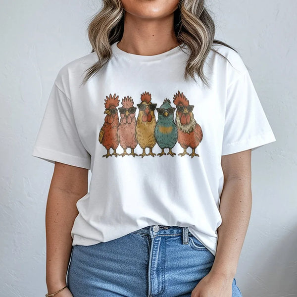 Cool Chicken T-Shirt | Funny Chickens Wearing Sunglasses Graphic | Premium 100% Cotton Tee | Gift for Farmers and Chicken Lov