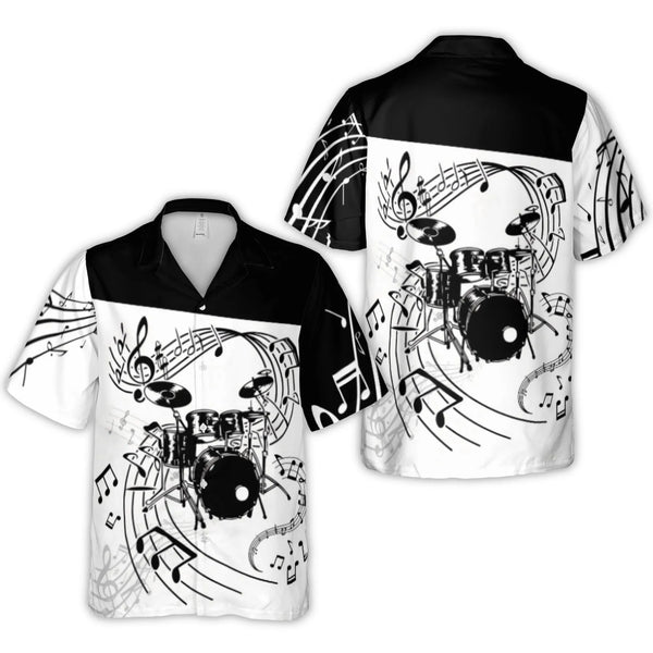 Drummer Hawaiian Shirt | Musical Drum Kit Design | Durable Woven Polyester | Perfect Gift for Musicians and Band Members
