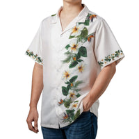 Tropical Hawaiian Shirt | White Hibiscus and Bird of Paradise Floral Print | Lightweight Woven Polyester | Vacation Beach Summer Wear for Men