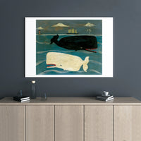 Whale Wall Art Canvas | Folk Art Nautical Ocean Painting | Premium Gallery Wrapped Decor | Coastal Living Room Gift for Sea Life Lovers
