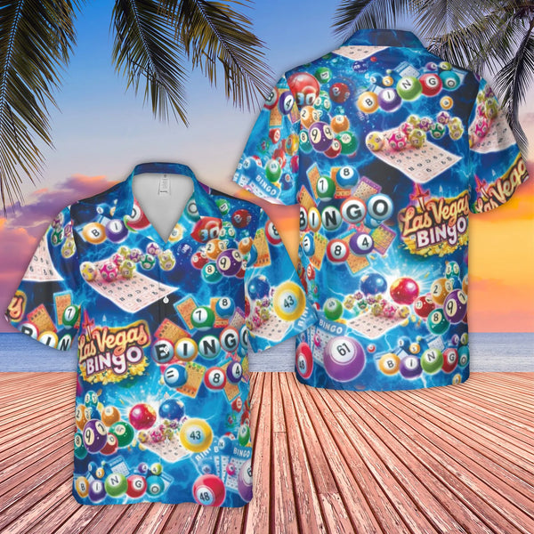 Las Vegas Bingo Hawaiian Shirt | Casino Night Graphic Print | Lightweight Woven Polyester | Fun Birthday Gift For Bingo Playe