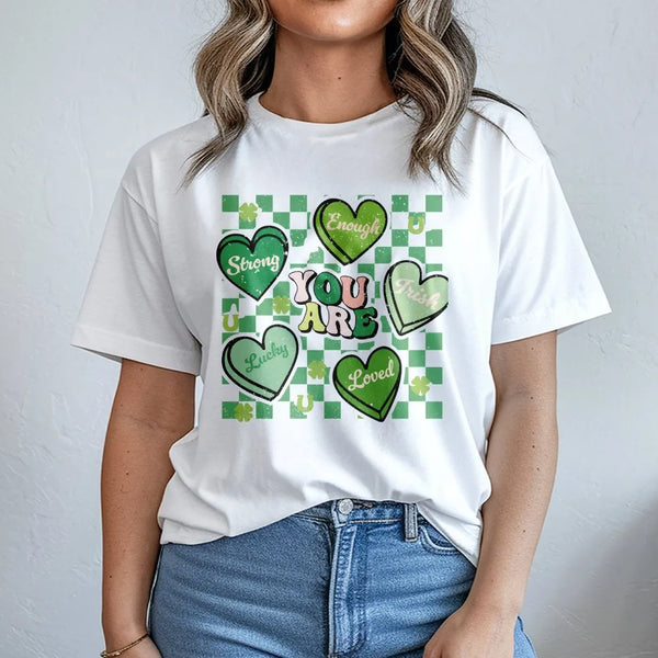 St. Patricks Day T-Shirt | Retro Lucky Shamrock Heart Graphic | Premium Cotton Unisex Tee | Cute Teacher Gift & Holiday Appar