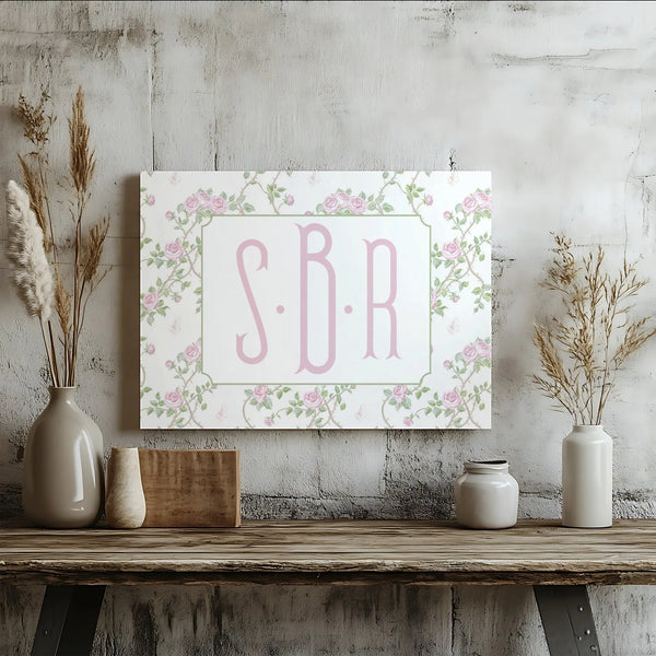 Personalized Monogram Canvas Wall Art | Custom Initial Floral Rose Design | Gallery Wrapped Premium Quality | Elegant Home De