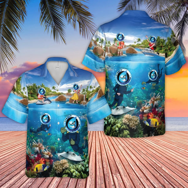 Scuba Diving Hawaiian Shirt | Tropical Ocean Coral Reef Print | Breathable Woven Polyester | Fun Vacation Gift for Divers