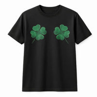 Four Leaf Clover St Patricks Day T-Shirt | Minimalist Green Shamrock Graphic | Premium 100% Cotton Tee | Lucky Irish Holiday Gift for Women